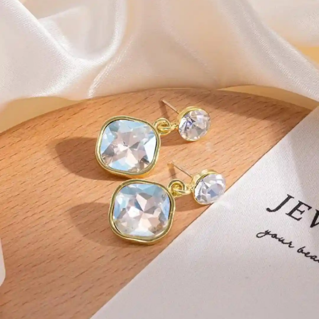 Luxury Square Crystal Drop Korean Earrings