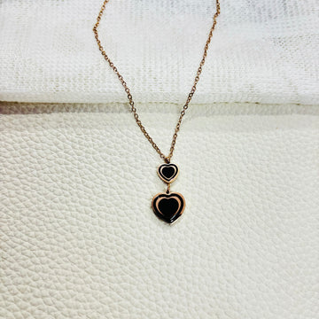 Anti Tarnish stainless steel rose gold chain with dual heart shape enamel locket