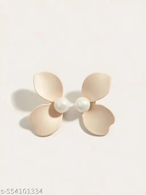Butterfly Feather Pearl Stud Earrings