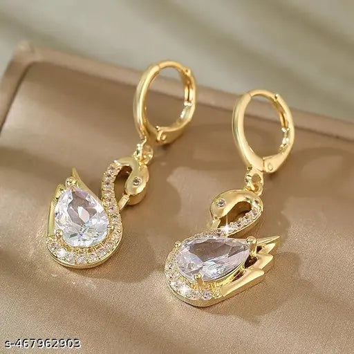 Korean Earrings - Crystal Swan Drop earrings for women