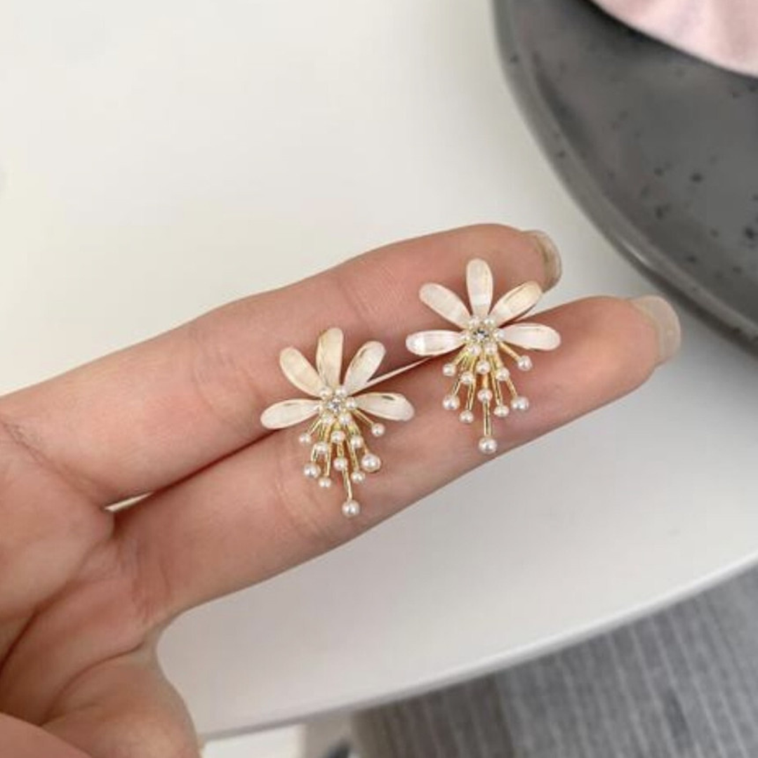 Korean Floral Pearl Burst Studs