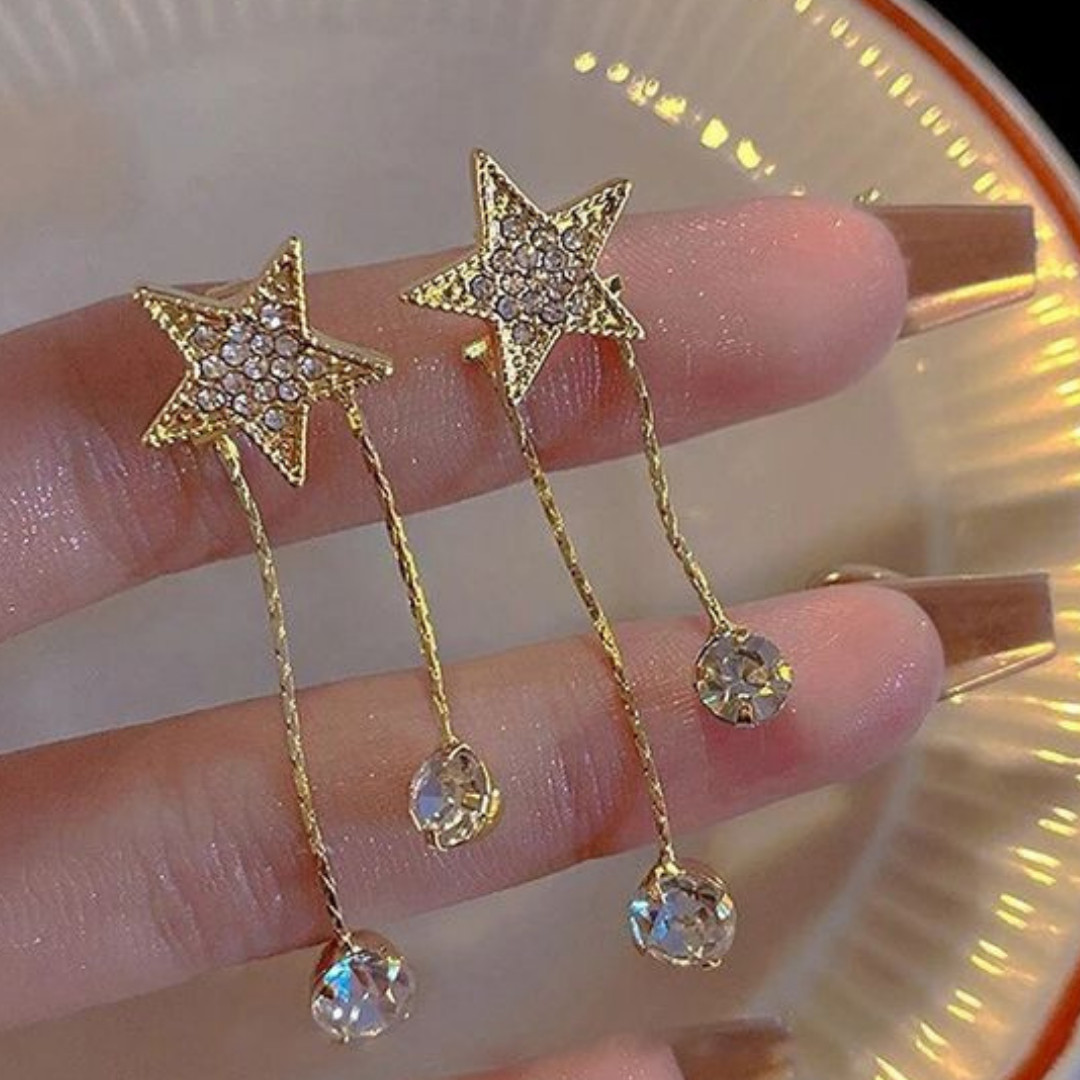 Star Crystal Long Chain Drop Earrings