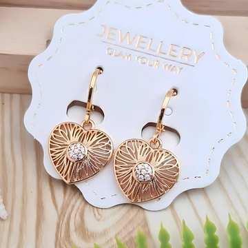Premium Anti Tarnish Gold Plated Kiyu Ziyu Stone Studded Earrings - Heart Shape Design