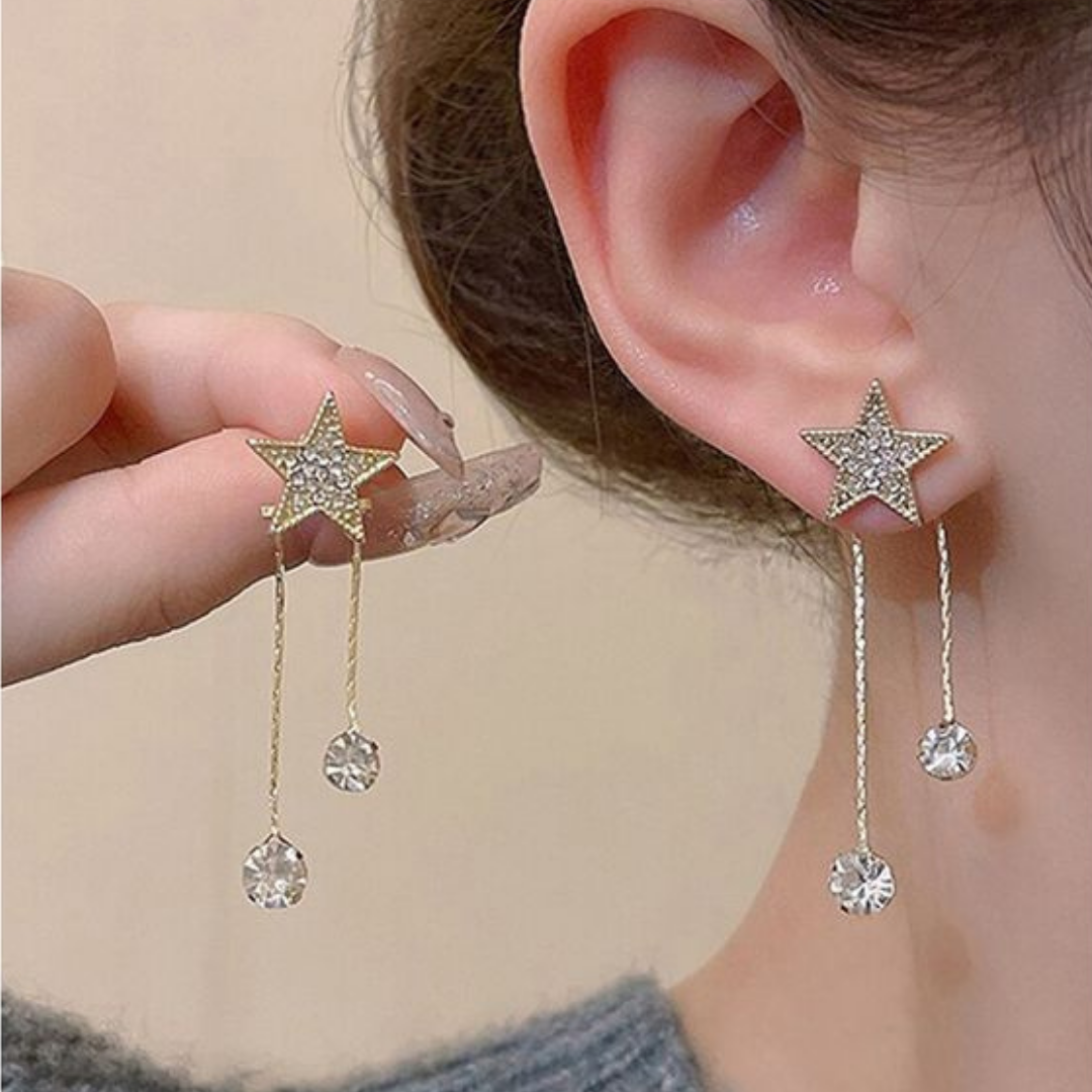 Star Crystal Long Chain Drop Earrings