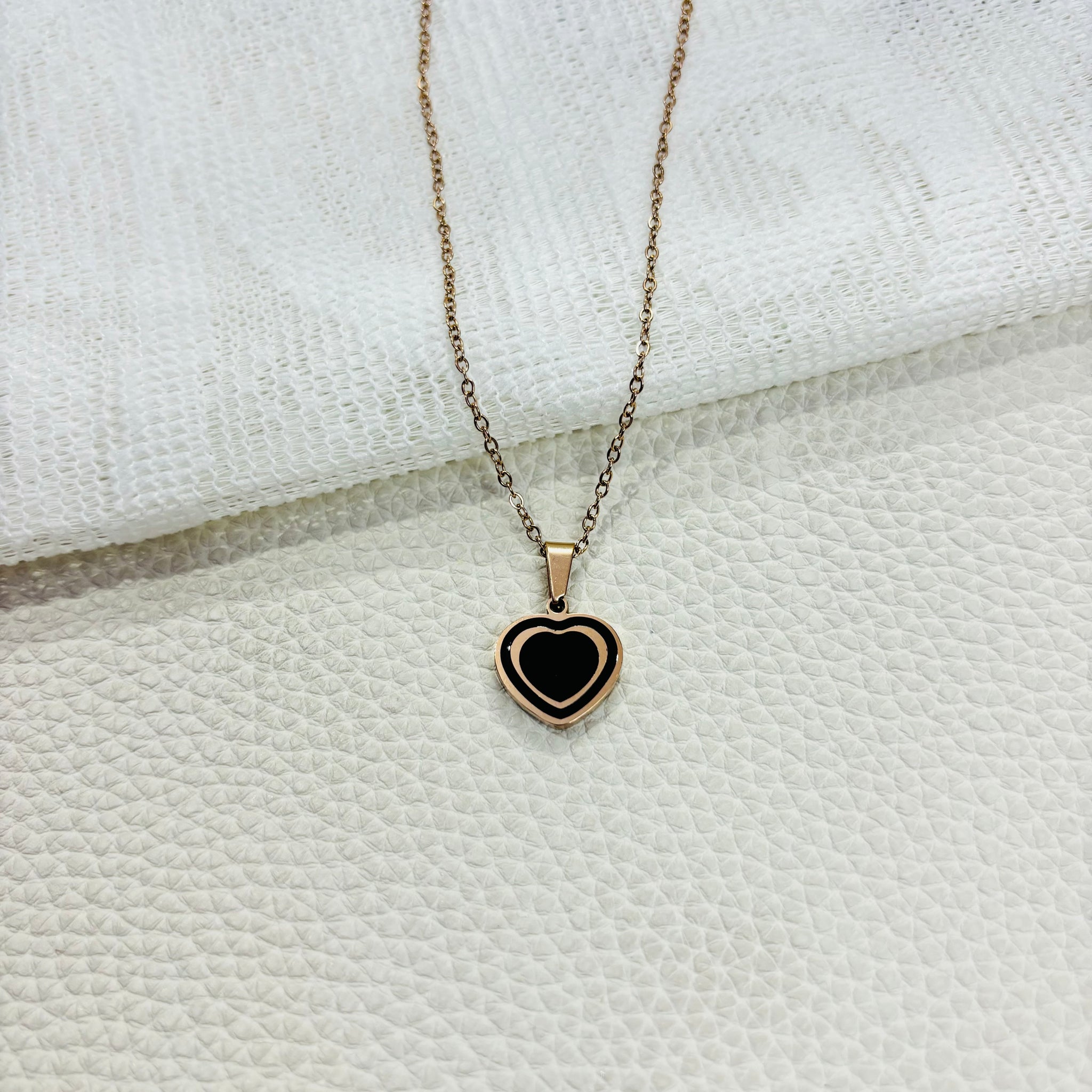 Anti Tarnish stainless steel rose gold chain with heart inside heart shape enamel