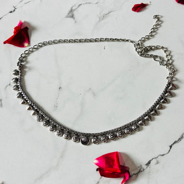 Elegant Oxidised Silver Teardrop Charm Choker Necklace