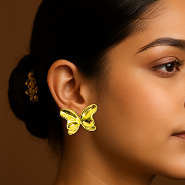 Classic Golden Butterfly Stud Earrings Anti Tarnish Stainless Steel