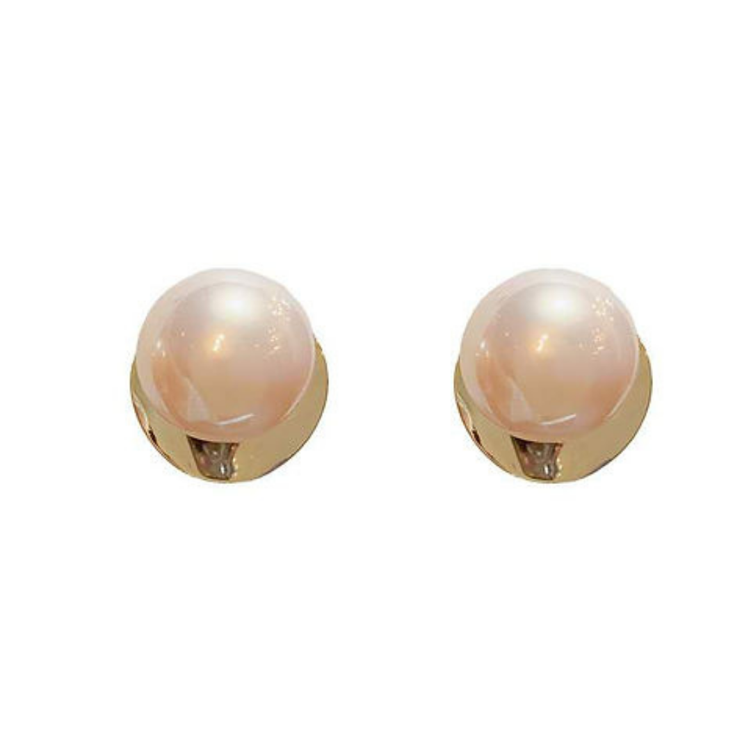 Classic Pearl & Gold Round Stud Earrings