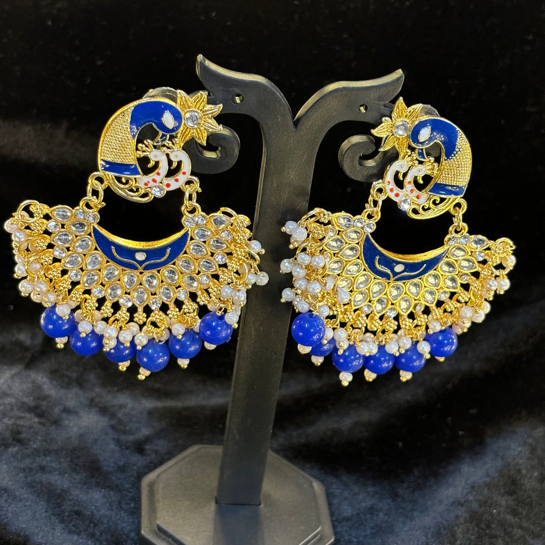 Meenakari Ethnic Peacock design chandbalis with beads and small pearl hangings