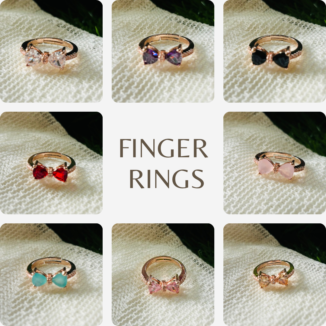 Stylish Stainless Steel Adjustable Finger Rings With stone studded and Bow design - Rose Gold