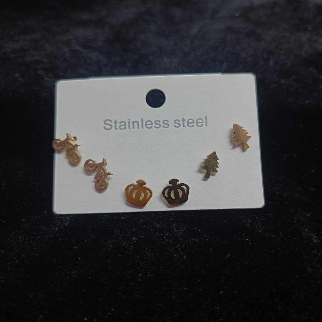 Fancy / Daily Wear Stailnless Steel Rose Gold Earrings Combo Set - Studs - Side Tops